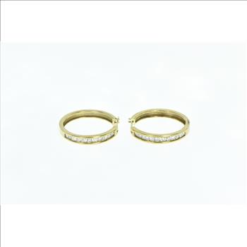 10K 1.50 Ctw Diamond Squared 27mm Fashion Hoop Yellow Gold Earrings