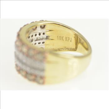 10K 1.64 Ctw Cognac Diamond Layer Band Yellow Gold Ring, Size 6.25