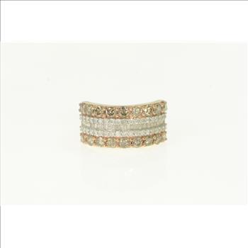 10K 1.64 Ctw Cognac Diamond Layer Band Yellow Gold Ring, Size 6.25
