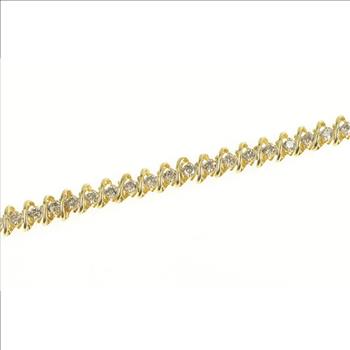 10K 1.75 Ctw Diamond Classic Tennis Wavy Link Yellow Gold Bracelet 7