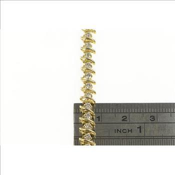 10K 1.75 Ctw Diamond Classic Tennis Wavy Link Yellow Gold Bracelet 7