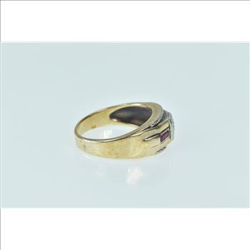 10K 1940's Diamond Syn. Ruby Wedding Band Yellow Gold Ring, Size 10.25