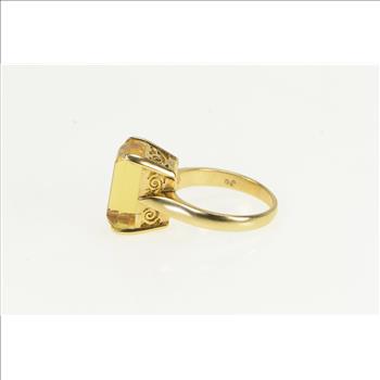 10K 1940's Emerald Cut Citrine Filigree Cocktail Yellow Gold Ring, Size 6.75