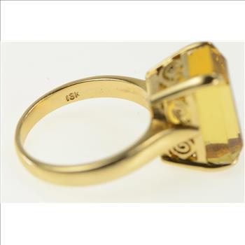 10K 1940's Emerald Cut Citrine Filigree Cocktail Yellow Gold Ring, Size 6.75