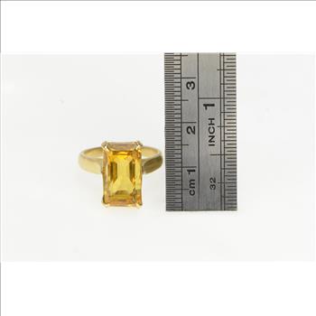 10K 1940's Emerald Cut Citrine Filigree Cocktail Yellow Gold Ring, Size 6.75