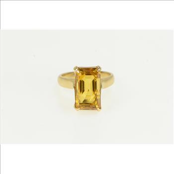 10K 1940's Emerald Cut Citrine Filigree Cocktail Yellow Gold Ring, Size 6.75