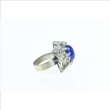 10K 1940's Lapis Lazuli Diamond Cocktail White Gold Ring, Size 5.75