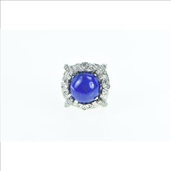 10K 1940's Lapis Lazuli Diamond Cocktail White Gold Ring, Size 5.75