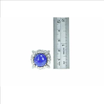 10K 1940's Lapis Lazuli Diamond Cocktail White Gold Ring, Size 5.75