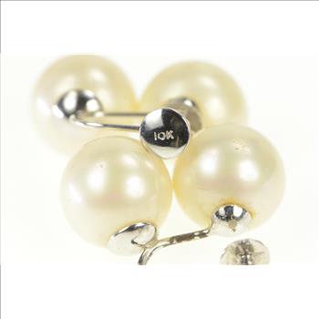 10K 1950's Two Pearl Ornate Screw Back White Gold Earrings
