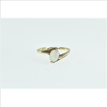 10K 1950's Vintage Oval Opal Cabochon Bypass Yellow Gold Ring, Size 6.25