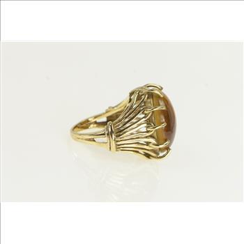 10K 1960's Oval Tiger's Eye Retro Vintage Yellow Gold Ring, Size 5.75