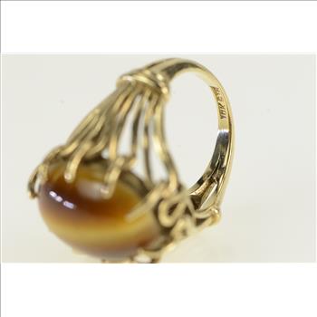 10K 1960's Oval Tiger's Eye Retro Vintage Yellow Gold Ring, Size 5.75