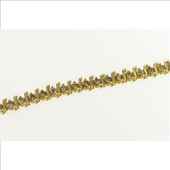 10K 2.00 Ctw Wavy Link Diamond Classic Tennis Yellow Gold Bracelet 7