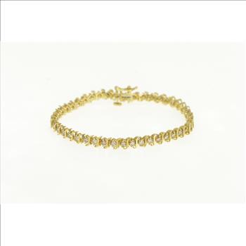 10K 2.00 Ctw Wavy Link Diamond Classic Tennis Yellow Gold Bracelet 7