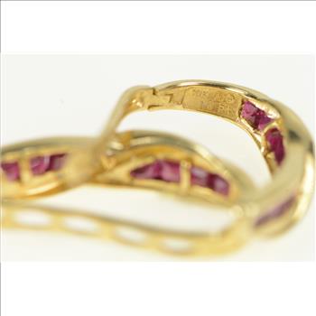 10K 2.20 Ctw Natural Ruby Diamond Oval Hoop Yellow Gold Earrings