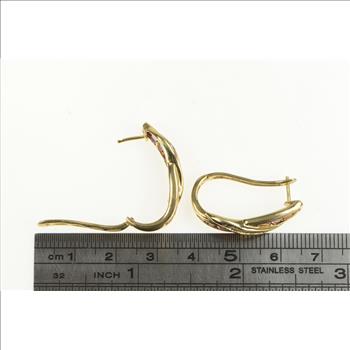 10K 2.20 Ctw Natural Ruby Diamond Oval Hoop Yellow Gold Earrings