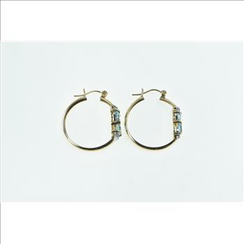10K 24.5mm Heart Cut Blue Topaz Diamond Hoop Yellow Gold Earrings