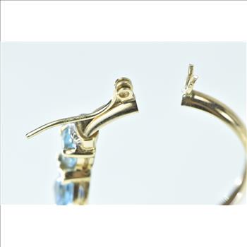 10K 24.5mm Heart Cut Blue Topaz Diamond Hoop Yellow Gold Earrings
