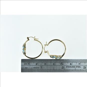 10K 24.5mm Heart Cut Blue Topaz Diamond Hoop Yellow Gold Earrings