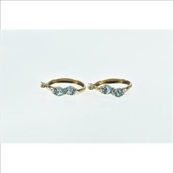 10K 24.5mm Heart Cut Blue Topaz Diamond Hoop Yellow Gold Earrings
