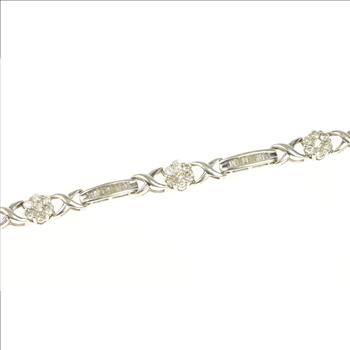 10K 2.50 Ctw Diamond Flower Cluster Bar Tennis White Gold Bracelet 8