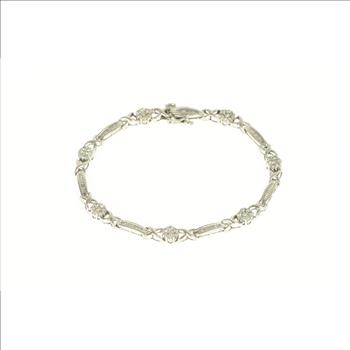10K 2.50 Ctw Diamond Flower Cluster Bar Tennis White Gold Bracelet 8