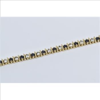 10K 2.50 Ctw Natural White Blue Sapphire Tennis Yellow Gold Bracelet 7.25