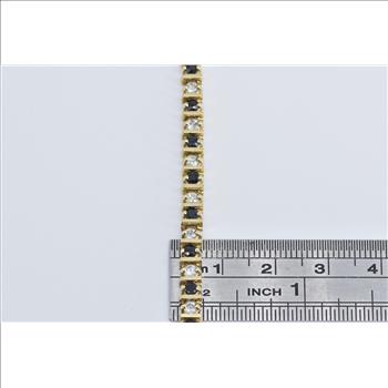 10K 2.50 Ctw Natural White Blue Sapphire Tennis Yellow Gold Bracelet 7.25