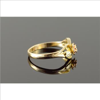 10K 2.5g Black Hills Tri Color Rose Flower Yellow Gold Ring, Size 7.5