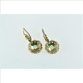 10K 2.98 Ctw Emerald Diamond Halo Dangle Yellow Gold Earrings