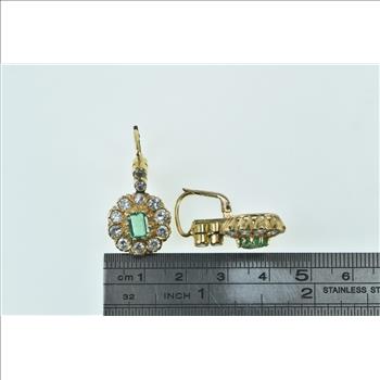 10K 2.98 Ctw Emerald Diamond Halo Dangle Yellow Gold Earrings