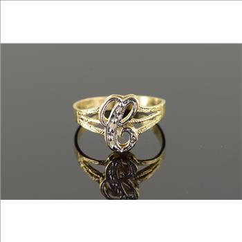 10K 2g Genuine Diamond Accented 'C' Monogram Letter Initial Yellow Gold Ring, Size 7.75