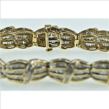 10K 3.00 Ctw Baguette Diamond Encrusted Tenni Yellow Gold Bracelet 6.75