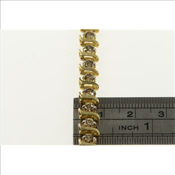 10K 3.50 Ctw Cognac Diamond Wavy Link Tennis Yellow Gold Bracelet 7