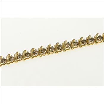 10K 3.50 Ctw Cognac Diamond Wavy Link Tennis Yellow Gold Bracelet 7