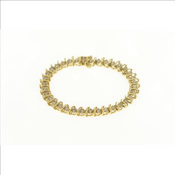 10K 3.50 Ctw Cognac Diamond Wavy Link Tennis Yellow Gold Bracelet 7