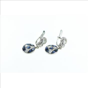 10K 3.60 Ctw Diamond Sapphire Art Deco Plat White Gold Earrings