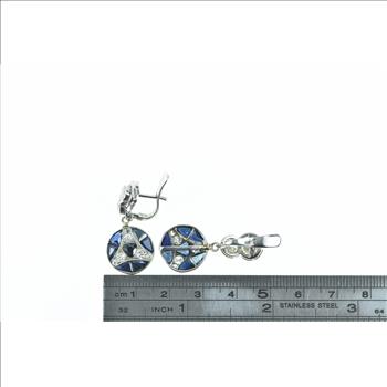 10K 3.60 Ctw Diamond Sapphire Art Deco Plat White Gold Earrings