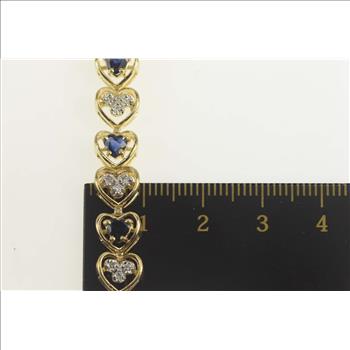 10K 3.90 Ctw Heart Natural Sapphire Diamond Yellow Gold Bracelet 7