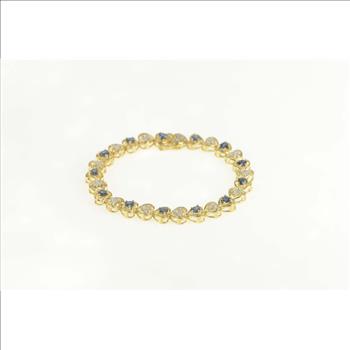 10K 3.90 Ctw Heart Natural Sapphire Diamond Yellow Gold Bracelet 7