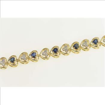 10K 3.90 Ctw Heart Natural Sapphire Diamond Yellow Gold Bracelet 7
