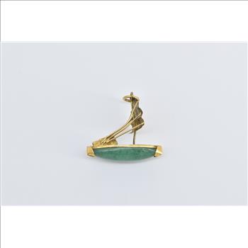 10K 3D Chinese Junk Ship Jade Sail Boat Yellow Gold Charm/Pendant
