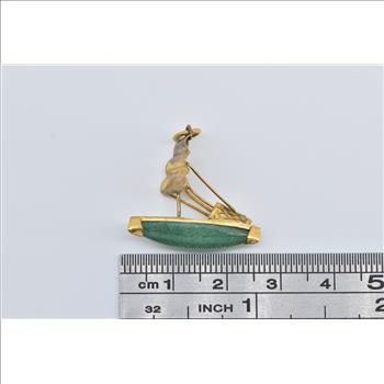 10K 3D Chinese Junk Ship Jade Sail Boat Yellow Gold Charm/Pendant