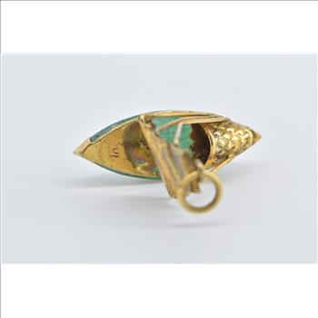 10K 3D Chinese Junk Ship Jade Sail Boat Yellow Gold Charm/Pendant