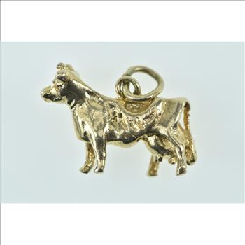 10K 3D Cow Bovine Dairy Farm Animal Yellow Gold Charm/Pendant
