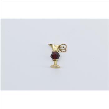 10K 3D Vase Pitcher Carafe Sim. Garnet Yellow Gold Charm/Pendant