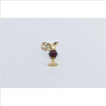 10K 3D Vase Pitcher Carafe Sim. Garnet Yellow Gold Charm/Pendant