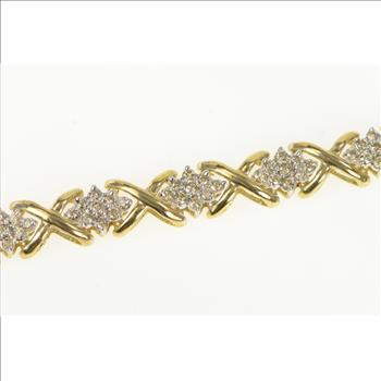 10K 4.00 Ctw Diamond Cluster X Link Tennis Yellow Gold Bracelet 7