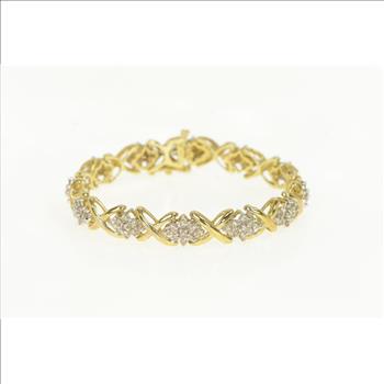 10K 4.00 Ctw Diamond Cluster X Link Tennis Yellow Gold Bracelet 7